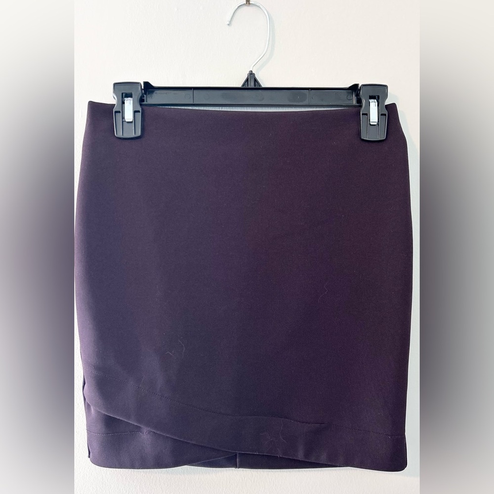 Purple Pencil Bodycon Mini Skirt Flattering Wrap Front | Office, Work, Business